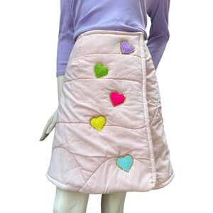Handmade Quilted Pink Midi Skirt Hearts Snap Closure Kidcore Dopamine Dressing S